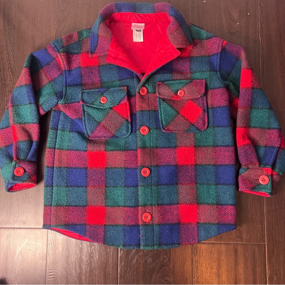Hanna Andersson Kids Red, Green & Blue Plaid Fleece Shirt Jacket Size 6-7